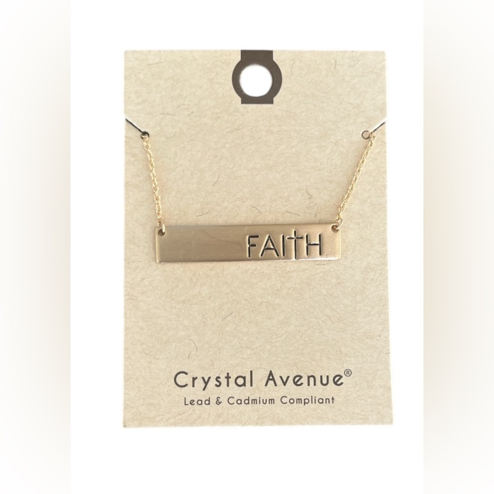 NWT!! Crystal Avenue Stamped Gold Metal Faith Necklace